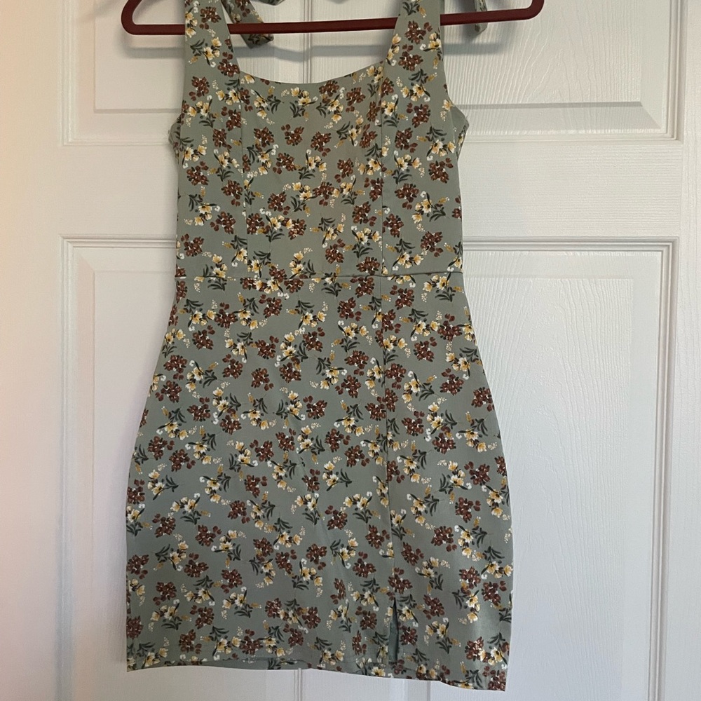 Trixxi Floral Mini Dress - Green and Brown